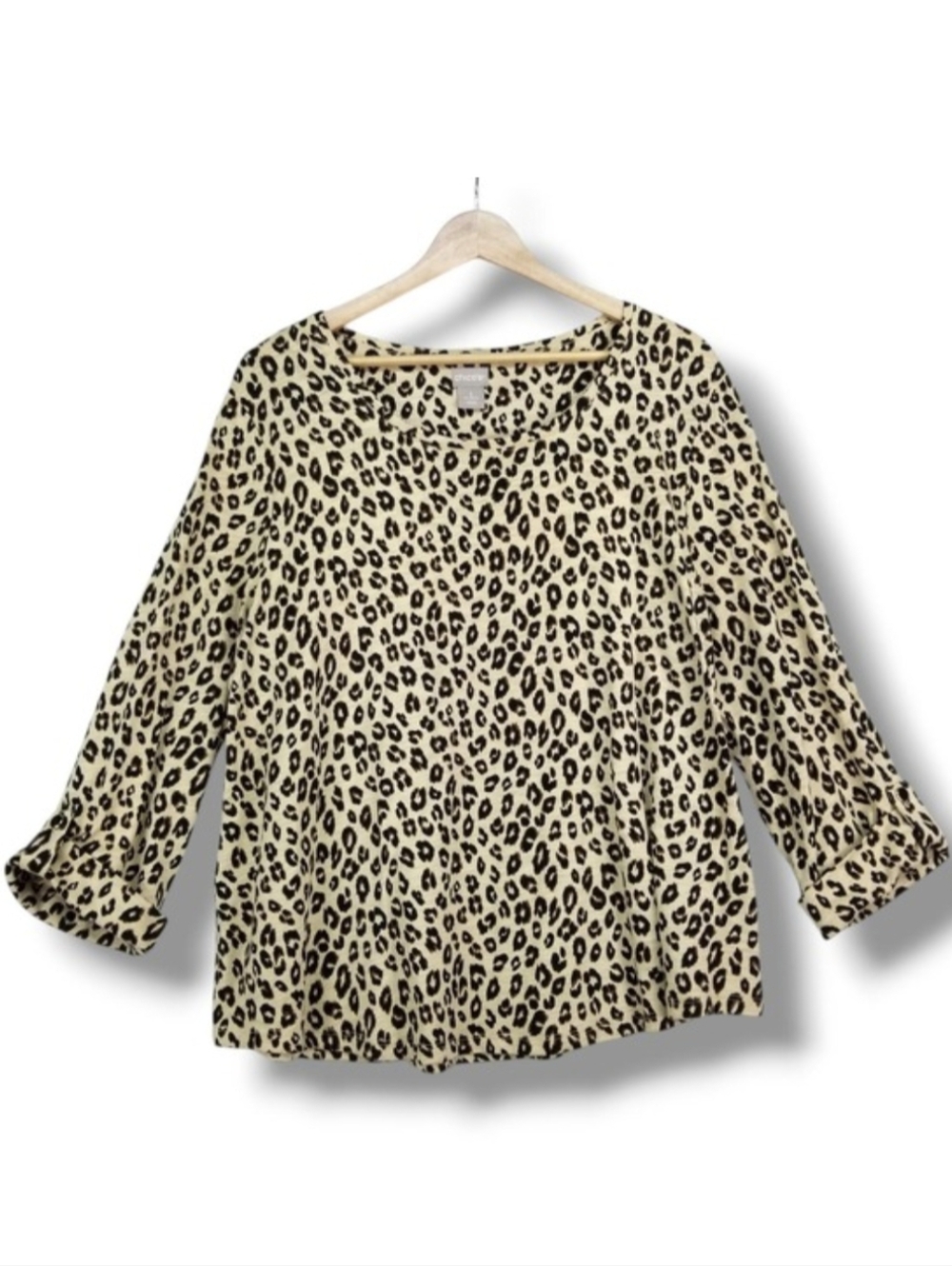 Chico's‎ Animal Print Scoop Neck Top Blouse Chico 3 X-Large Black Tan